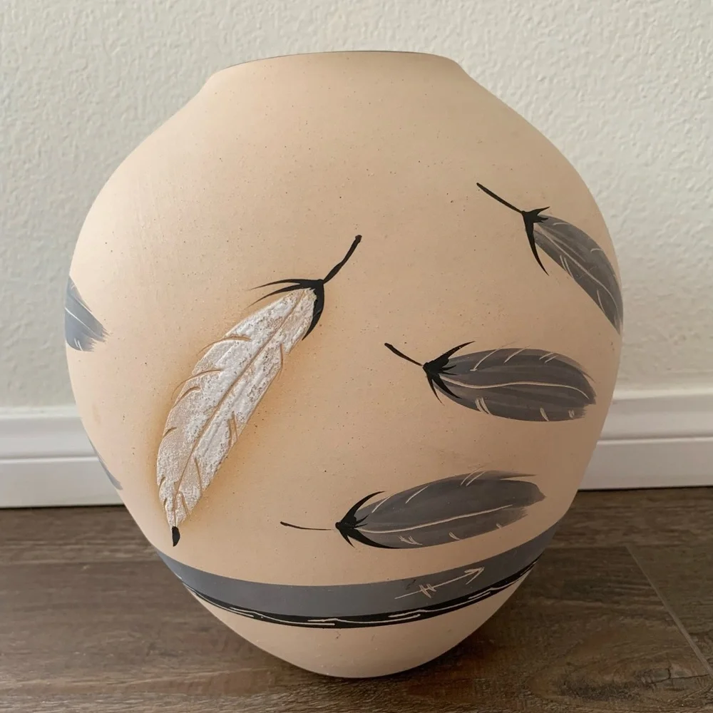 Vintage Native American Pottery Vase Signed By Grey Father, 1985
